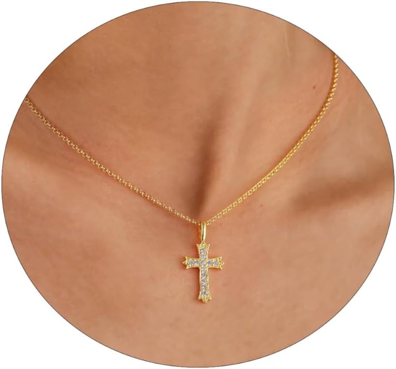 VIROMY Gold Cross Necklace for Women 14K Gold Plated Cute Sidways Cross Pendant Choker Necklaces Simple Trendy Everyday Jewelry for Women - Image 1